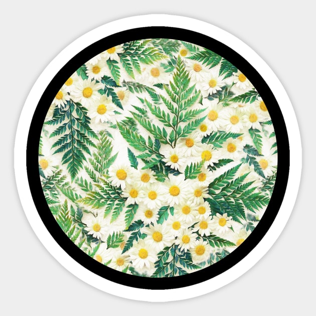 Textured Vintage Daisy and Fern Pattern Sticker by micklyn